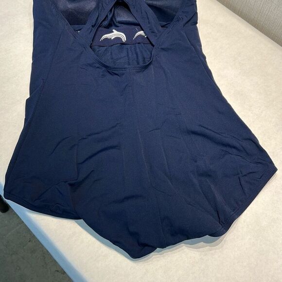 Dolfin Aquashape Swimsuit Lap Suit One Piece Navy Blue Sz 12 Padded Lined Modest - Picture 5 of 8